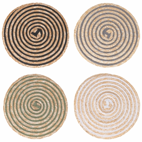 Set van 4 ronde placemats van gevlochten stro Ø38cm Spiral Aanbieding