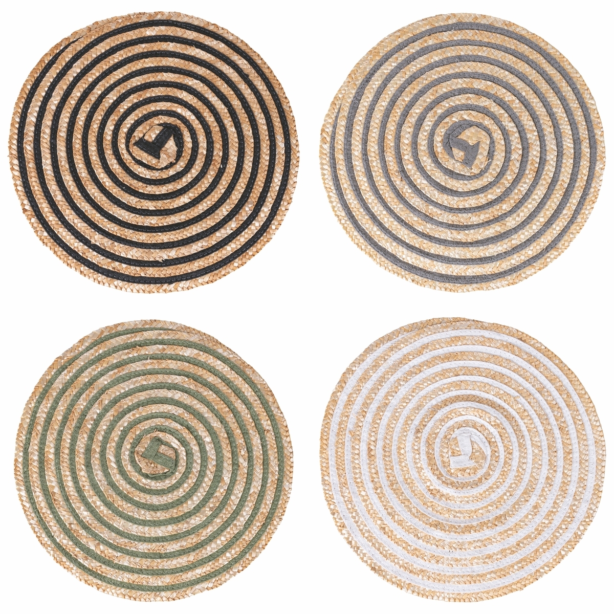Set van 4 ronde gevlochten placemats van riet Ø38cm Spiral Aanbieding