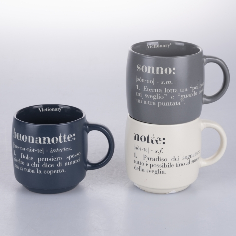 Set van 3 stapelbare mokken van aardewerk 350ml met opschriften Victionary L Aanbieding