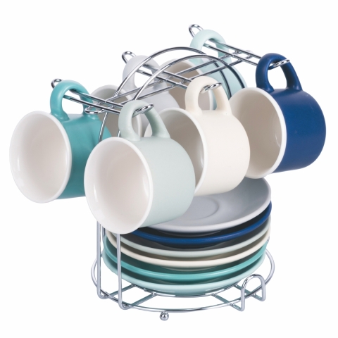 Set van 6 porseleinen espressokopjes 90ml met schoteltje Shade of Ocean Aanbieding