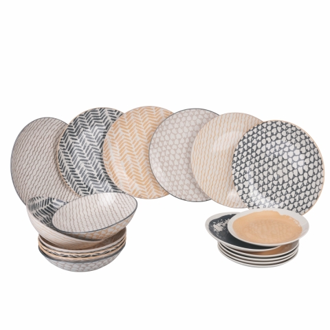 Servizio di piatti 18 pezzi in porcellana 6 persone SohoServies van 18 stuks porselein 6 personen Soho Aanbieding