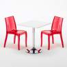 Vierkante salontafel wit 70x70 cm met stalen onderstel en 2 transparante stoelen Cristal Light Titanium Kortingen