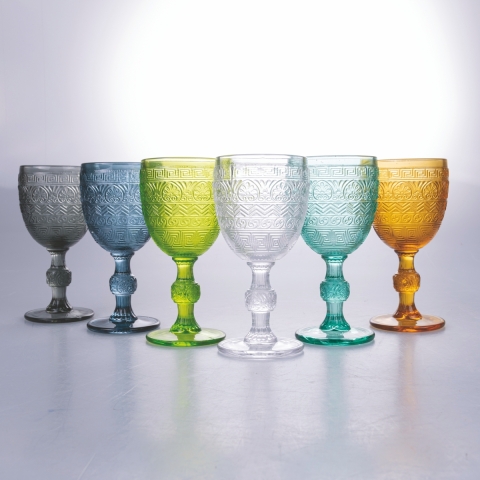 Set van 6 gekleurde glazen van 210 ml met bewerkte oppervlakte New Mexico Aanbieding
