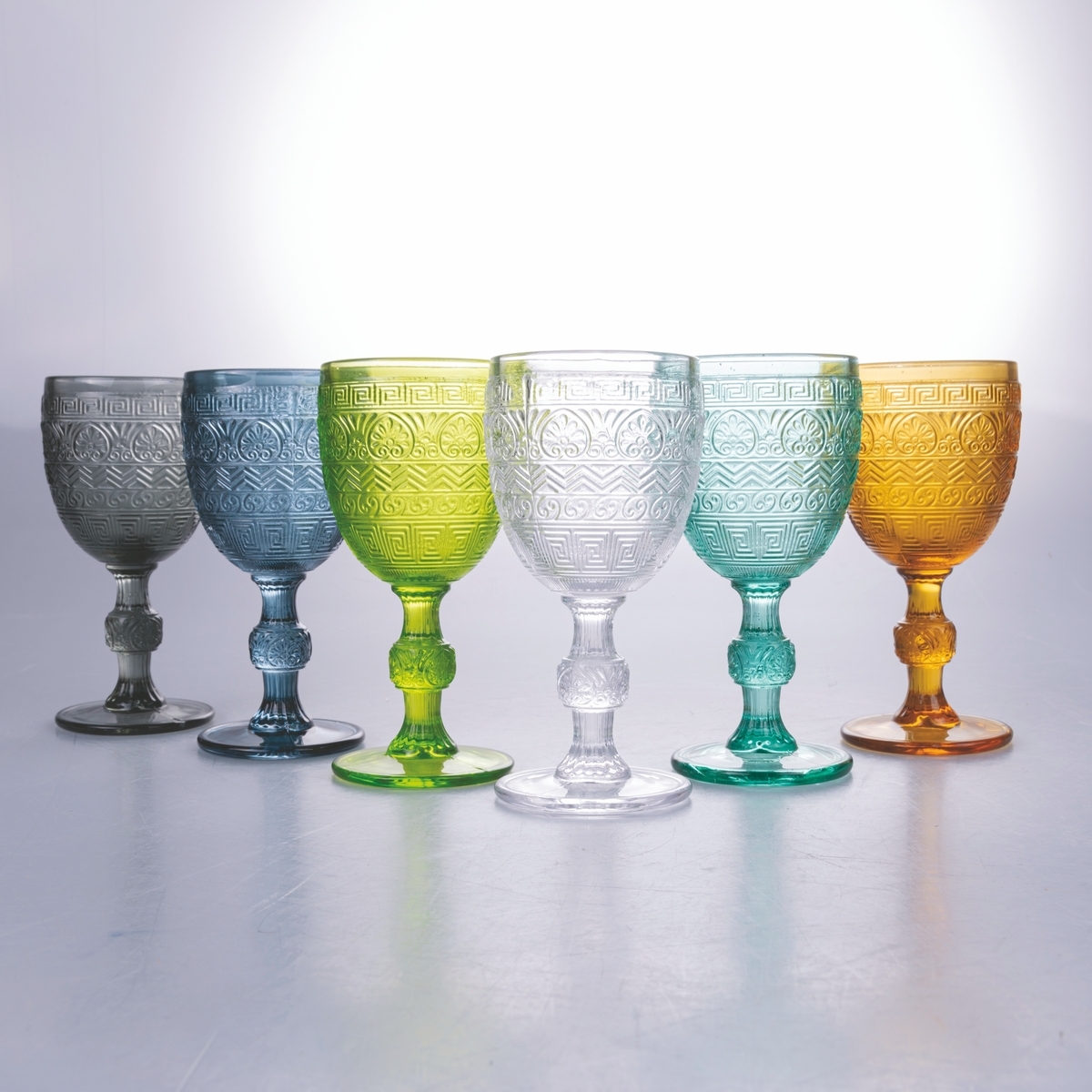 Set van 6 gekleurde glazen van 210 ml met bewerkte oppervlakte New Mexico Aanbieding