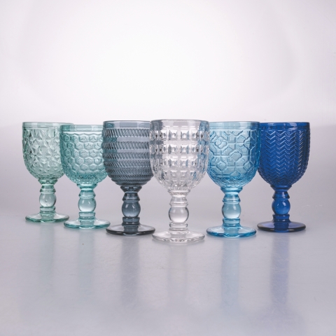 Set van 6 glazen wijnglazen met bewerkt oppervlak 280 ml Geometrie Ocean Aanbieding