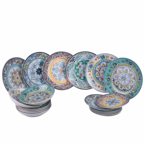Servizio di piatti 18 pezzi in porcellana 6 persone Andalusia - Servies van 18 stuks porselein 6 personen Andalusia Aanbieding