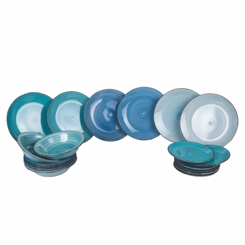 18-delige servies set handbeschilderd aardewerk voor 6 personen Baita Acqua Ocean Aanbieding