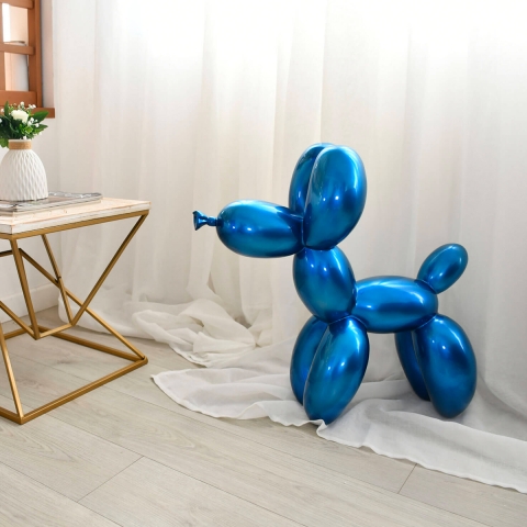 Ballonhond sculptuur blauw, metalen look, hars, Mira XL Aanbieding