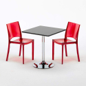 Vierkante salontafel zwart 70x70 cm met stalen onderstel en 2 transparante stoelen B-Side Phantom Catalogus