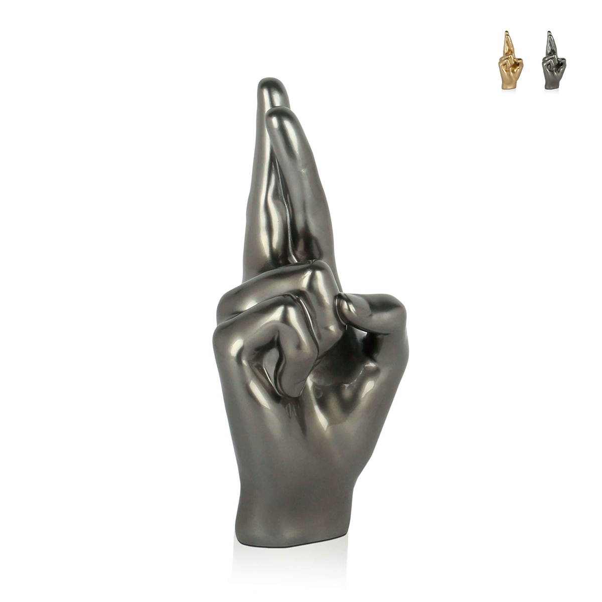 Moderne Aira sculptuur van hars met metaal effect gekruiste vingers statuette Aanbieding