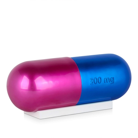 Moderne sculptuur van hars met metaal effect in blauw en fuchsia Sira-BV Aanbieding