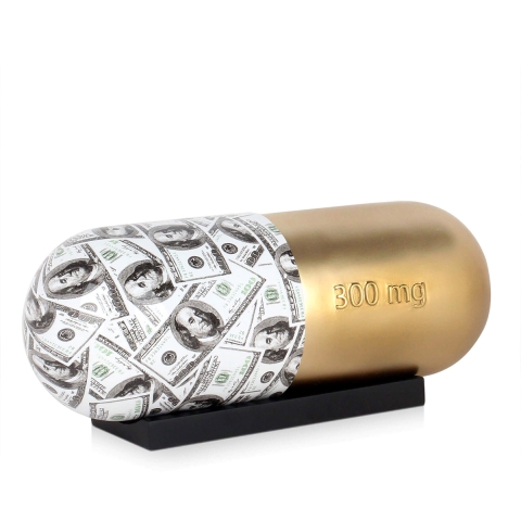 Gouden harsbeeld met metaaleffect dollar pil Sira-WB Aanbieding