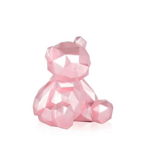 Moderne sculptuur in hars low poly teddybeer met parelmoereffect Rimo-P Aanbieding