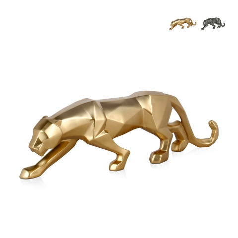 Low poly panter beeldhouwwerk in hars metaal effect Kari-M Aanbieding