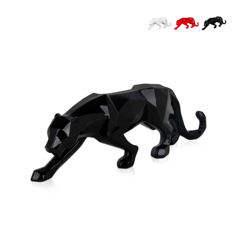 Moderne panterstandbeeld van gelakt hars low poly Kari-L Aanbieding