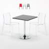Vierkante salontafel zwart 70x70 cm met stalen onderstel en 2 transparante stoelen Femme Fatale Phantom Verkoop