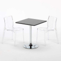 Vierkante salontafel zwart 70x70 cm met stalen onderstel en 2 transparante stoelen Femme Fatale Phantom Keuze