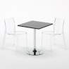 Vierkante salontafel zwart 70x70 cm met stalen onderstel en 2 transparante stoelen Femme Fatale Phantom Keuze
