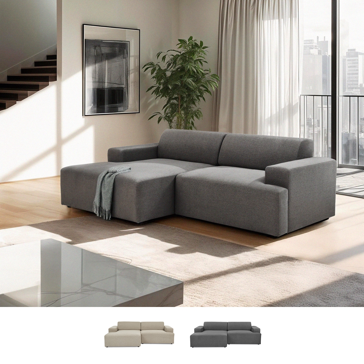 3-zits stoffen design bank met chaise longue links Seginus Aanbieding 3-zits stoffen design bank met chaise longue links Seginus Aanbieding