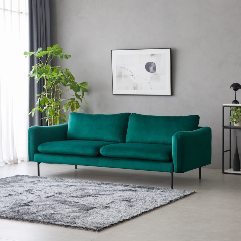 Moderne en elegante donkergroene fluwelen 3-zits bank Tashi Aanbieding