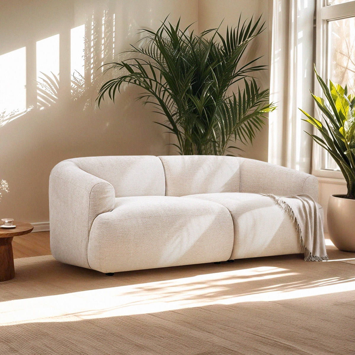 2-zits modulaire bank in beige stof Yuna-2 Aanbieding 2-zits modulaire bank in beige stof Yuna-2 Aanbieding