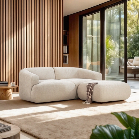 Modern design modulaire 2-zitsbank in stof met poef Yuna-2P Aanbieding