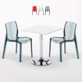 Vierkante salontafel wit 70x70 cm met stalen onderstel en 2 transparante stoelen Femme Fatale Demon Aanbieding