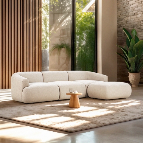 Modulaire stoffen 3-zits bank met poef Yuna-3P Aanbieding