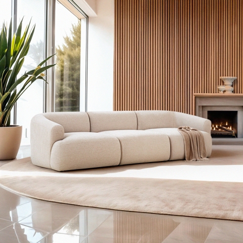 Modulaire 3-zits bank in beige stof Yuna-3 Aanbieding