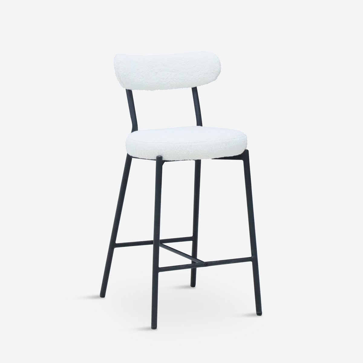 Moderne hoge barkruk met rugleuning in witte bouclé stof Opos Aanbieding
