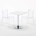 Vierkante salontafel wit 70x70 cm met stalen onderstel en 2 transparante stoelen Femme Fatale Demon Keuze