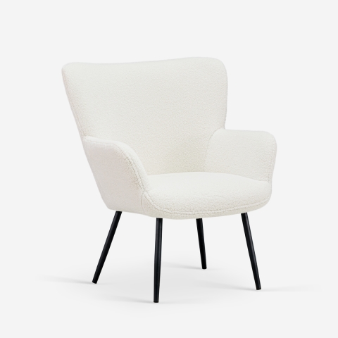 Moderne witte bouclé stoffen fauteuil Womb Aanbieding