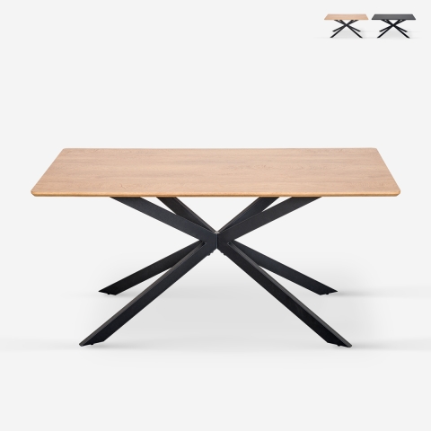 Design tafel met gekruiste poten 160x90 cm in hout en metaal Shaila Aanbieding