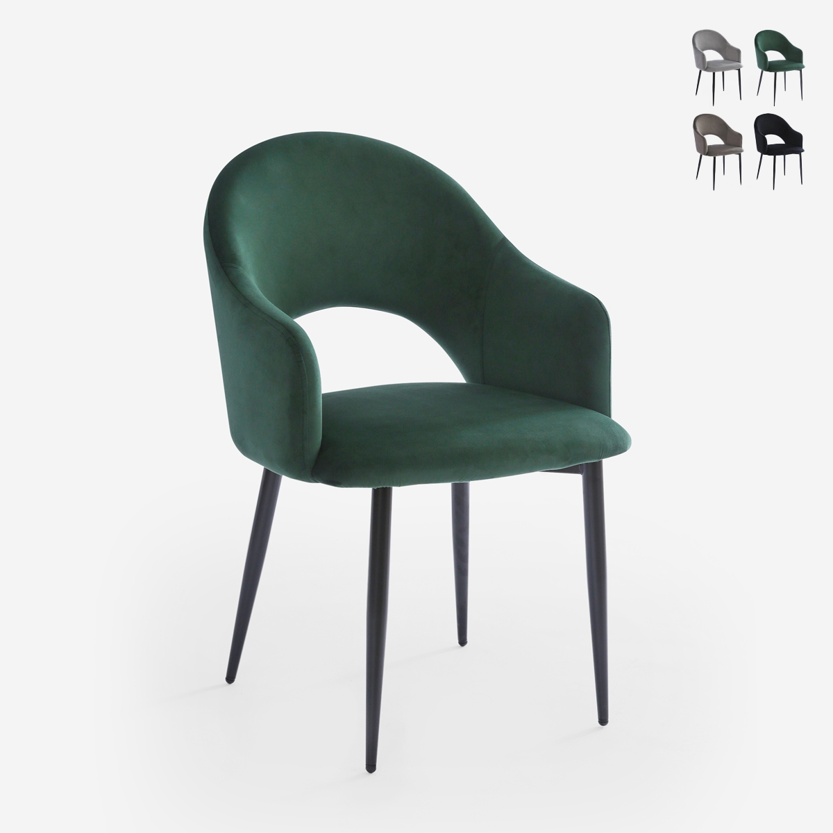 Moderne fluwelen stoel met armleuningen Rozan Korting Moderne fluwelen stoel met armleuningen Rozan Korting