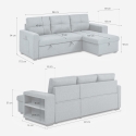 Slaapbank voor 3 personen met opberg-chaise longue USB-C boekenkast Civis. 
