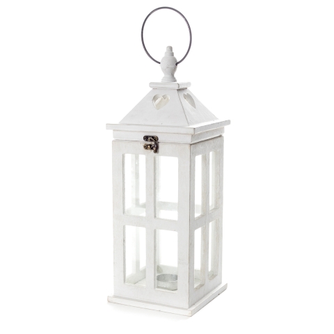 Decoratieve witte kandelaar lantaarn van hout en glas Cork Aanbieding