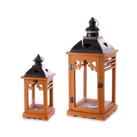 Set van 2 decoratieve houten lantaarns voor binnen met kandelaars Brenta Aanbieding