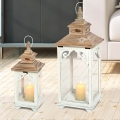 Set van 2 shabby chic witte houten lantaarns met kandelaars Copenaghen Aanbieding