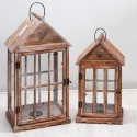 Set van 2 decoratieve houten lantaarns met shabby chic kandelaars Ferrante Aanbieding