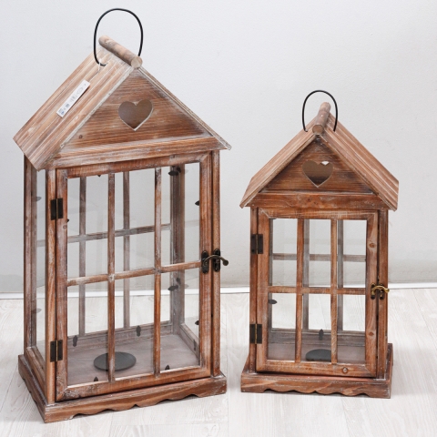 Set van 2 decoratieve houten lantaarns met shabby chic kandelaars Ferrante Aanbieding