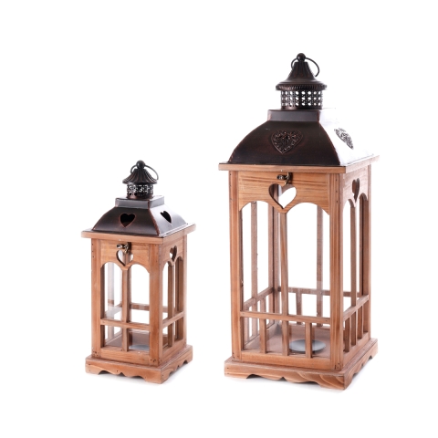 Set van 2 decoratieve shabby chic houten lantaarns Palu Aanbieding