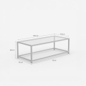 Rechthoekige salontafel van metaal met glazen blad 110x50x36,5 cm Berillo Model