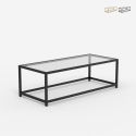 Rechthoekige salontafel van metaal met glazen blad 110x50x36,5 cm Berillo Aanbieding