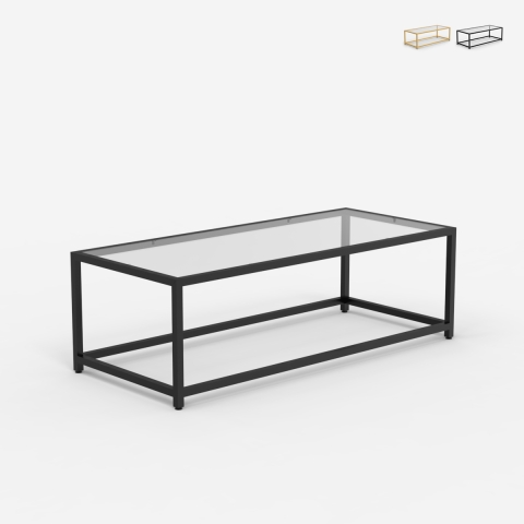 Rechthoekige salontafel van metaal met glazen blad 110x50x36,5 cm Berillo Aanbieding