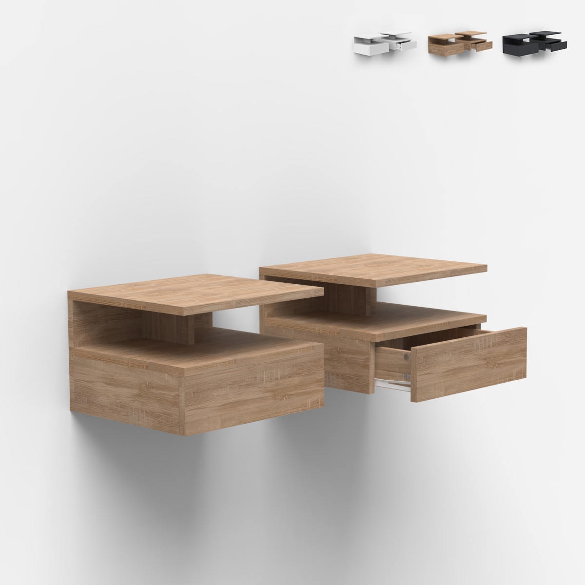 Set van 2 zwevende slaapkamer nachtkastjes met schuiflade Alabastro Aanbieding Set van 2 zwevende slaapkamer nachtkastjes met schuiflade Alabastro Aanbieding