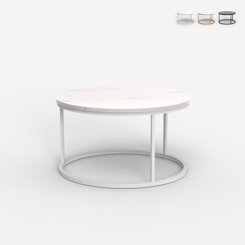 Moderne ronde salontafel 80 cm met marmereffect Ossidiana Aanbieding