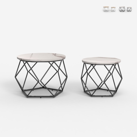 Set van 2 modern design salontafels met metalen onderstel Aragonite Aanbieding