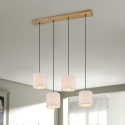 Houten hanglamp met 4 stoffen lampenkappen Shvid Verkoop