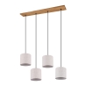Houten hanglamp met 4 stoffen lampenkappen Shvid Aanbod
