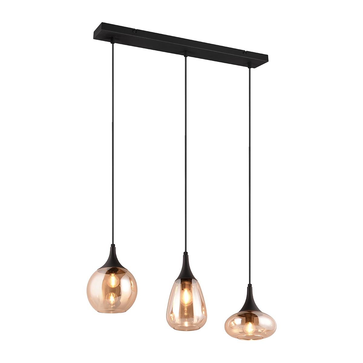 Hanglamp voor keukeneiland met 3 amberglazen lampen Tepuk Aanbieding Hanglamp voor keukeneiland met 3 amberglazen lampen Tepuk Aanbieding